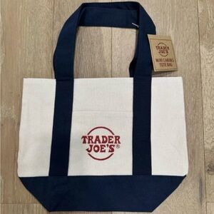 Trader Joe's NEW RARE Embroidered Blue MINI CANVAS REUSABLE TOTE BAG